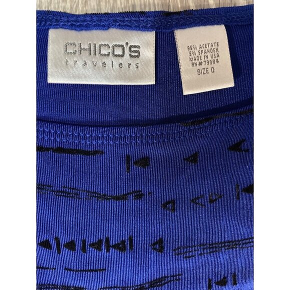 Chicos Travelers Blue Black Sleeveless Stretch Knit Shell Top Sz S - Picture 5 of 10